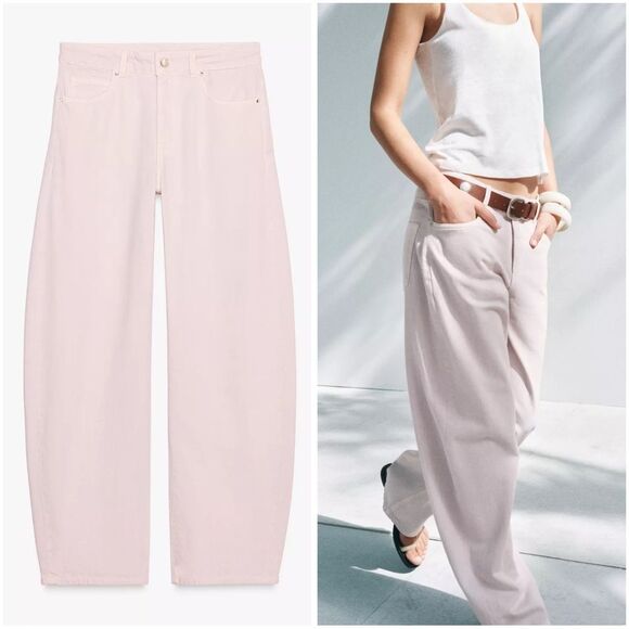 ZARA HIGH WAIST BARREL JEANS ZW COLLECTION - Picture 2 of 9